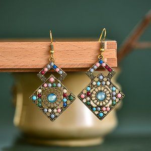 Vintage Geometric Rice Bead Earrings